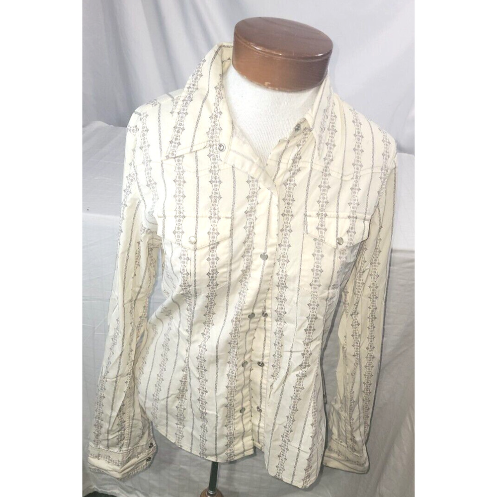 The North Face A5 Series Womens Medium Cream Paisley Pearl Snap Button Up Shirt